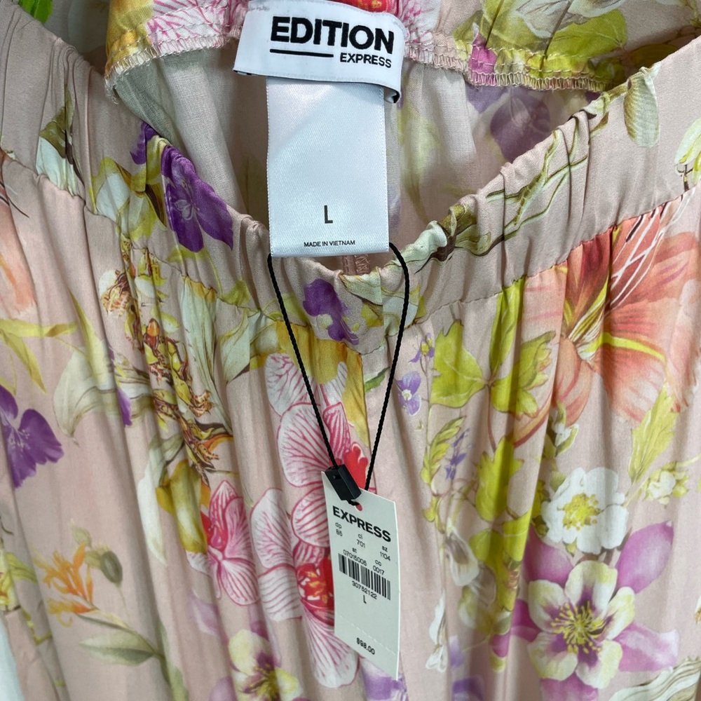 Express Tie Front Puff Sleeve Crop Top And Pants Size L NWT - Picture 8 of 8
